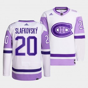 Juraj Slafkovsky 2022 NHL Draft Montreal Canadiens #20 White Purple Jersey Hockey Fights Cancer