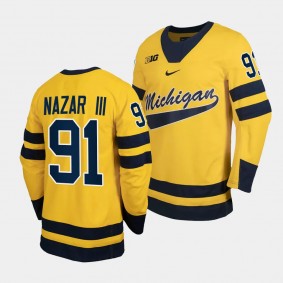 Frank Nazar III Michigan Wolverines Classic Hockey Maize Replica Jersey 91