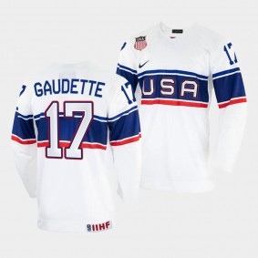 USA 2022 IIHF World Championship Adam Gaudette #17 White Jersey Home