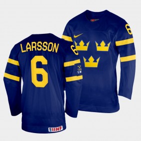 Sweden 2022 IIHF World Championship Adam Larsson #6 Navy Jersey Away