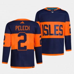 New York Islanders 2024 NHL Stadium Series Adam Pelech #2 Navy Authentic Pro Jersey Men's