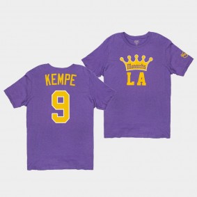 Adrian Kempe #9 Los Angeles Kings Monarchs 1947 Hockey Purple T-Shirt