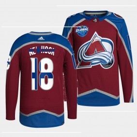2022 NHL Global Series Alex Newhook Colorado Avalanche Finland Edition #18 Burgundy Jersey