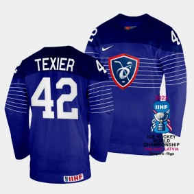 France 2023 IIHF World Championship Alexandre Texier #42 Blue Jersey Away