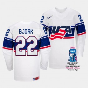 USA 2023 IIHF World Championship Anders Bjork #22 White Jersey Home