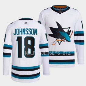 San Jose Sharks Away Andreas Johnsson #18 White Jersey 2022-23 Authentic Primegreen