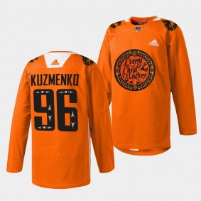 Vancouver Canucks Andrei Kuzmenko 2022 National Day for Truth and Reconciliation #96 Orange Jersey Warmup