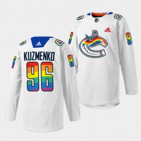 2023 Pride Night Andrei Kuzmenko Vancouver Canucks White #96 Rainbow Jersey