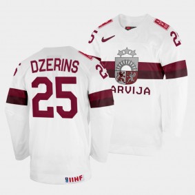 Latvijas 2022 IIHF World Championship Andris Dzerins #25 White Jersey Home