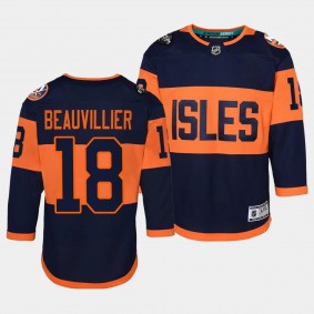 New York Islanders #18 Anthony Beauvillier 2024 NHL Stadium Series Premier Player Navy Youth Jersey
