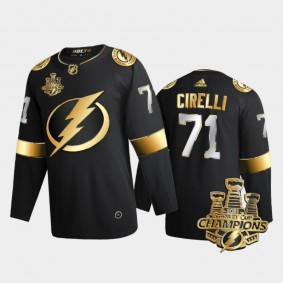 Tampa Bay Lightning Anthony Cirelli #71 3x Stanley Cup Champions Black Golden Authentic Jersey