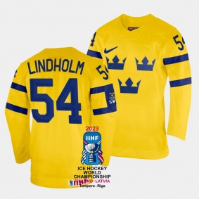 Sweden 2023 IIHF World Championship Anton Lindholm #54 Yellow Jersey Home