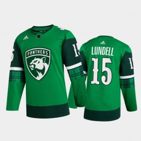 Florida Panthers Anton Lundell #15 St. Patricks Day 2022 Green Jersey Warm-Up