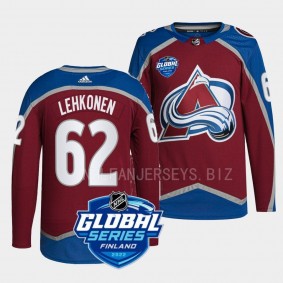 Colorado Avalanche 2022 NHL Global Series Artturi Lehkonen #62 Burgundy Authentic Jersey Men's