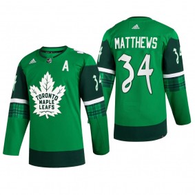 Toronto Maple Leafs Auston Matthews #34 St. Patrick 2022 Green Jersey Warm-Up