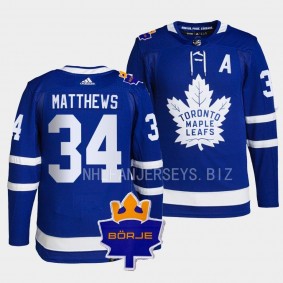 Toronto Maple Leafs 2022 The King Borje Patch Auston Matthews #34 Blue Authentic Jersey Men's