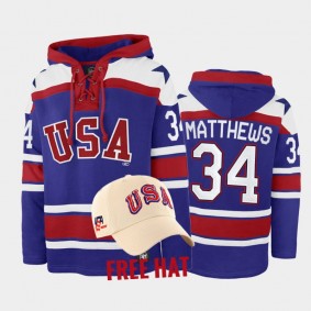 Auston Matthews USA Hockey Miracle On Ice Blue Free Hat Hoodie #34