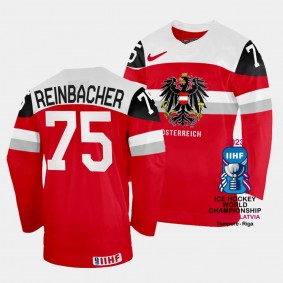 David Reinbacher 2023 IIHF World Championship Australia #75 Red Away Jersey Men