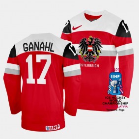 Manuel Ganahl 2023 IIHF World Championship Australia #17 Red Away Jersey Men