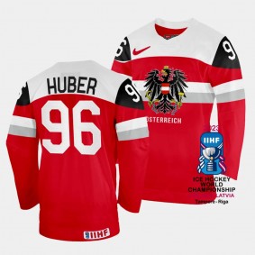 Mario Huber 2023 IIHF World Championship Australia #96 Red Away Jersey Men