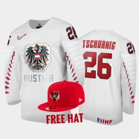 Johannes Tschurnig Austria Hockey White Free Hat Jersey 2022 IIHF World Junior Championship