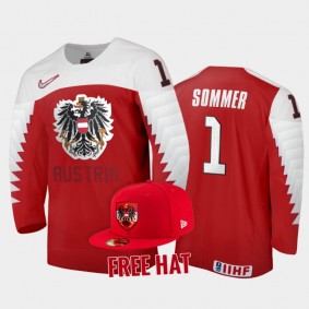 Austria Hockey Leon Sommer 2022 IIHF World Junior Championship Free Hat Jersey Red