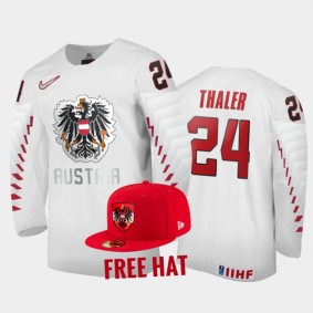 Austria Hockey 2022 IIHF World Junior Championship Lucas Thaler White Jersey Free Hat
