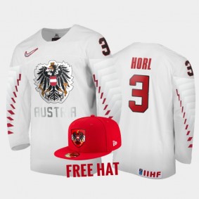 Lukas Horl Austria Hockey White Free Hat Jersey 2022 IIHF World Junior Championship