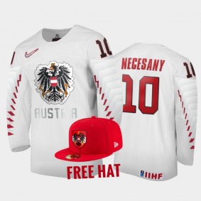 Lukas Necesany Austria Hockey White Free Hat Jersey 2022 IIHF World Junior Championship