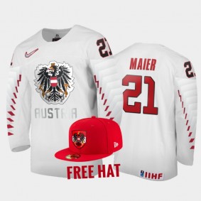 Austria Hockey 2022 IIHF World Junior Championship Oskar Maier White Jersey Free Hat