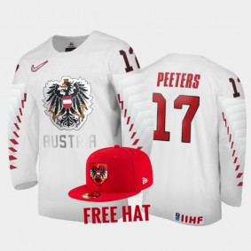 Austria Hockey 2022 IIHF World Junior Championship Senna Peeters White Jersey Free Hat