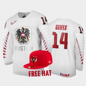 Austria Hockey 2022 IIHF World Junior Championship Tim Geifes White Jersey Free Hat
