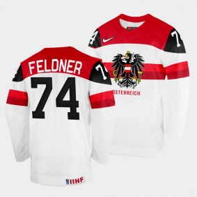 Nico Feldner 2022 IIHF World Championship Austria Hockey #74 White Jersey Home