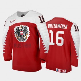 Men Austria Team 2021 IIHF World Junior Championship Dominik Unterweger #16 Away Red Jersey