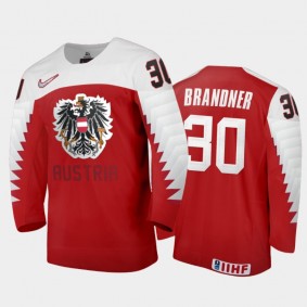 Men Austria Team 2021 IIHF World Junior Championship Jakob Brandner #30 Away Red Jersey