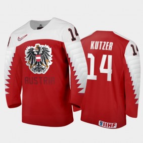 Men Austria Team 2021 IIHF World Junior Championship Jonas Kutzer #14 Away Red Jersey