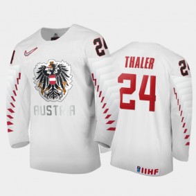 Men Austria Team 2021 IIHF World Junior Championship Lucas Thaler #24 Home White Jersey