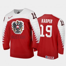 Men Austria Team 2021 IIHF World Junior Championship Marco Kasper #19 Away Red Jersey