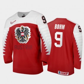 Men Austria Team 2021 IIHF World Junior Championship Mathias Bohm #9 Away Red Jersey