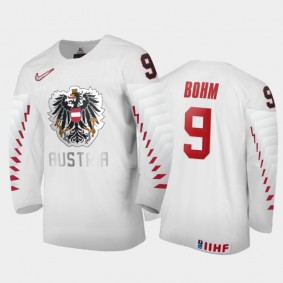 Men Austria Team 2021 IIHF World Junior Championship Mathias Bohm #9 Home White Jersey