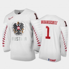 Men Austria Team 2021 IIHF World Junior Championship Sebastian Wraneschitz #1 Home White Jersey