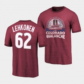 Colorado Avalanche 3-Time Stanley Cup Champs Artturi Lehkonen #62 Burgundy T-Shirt Ringers
