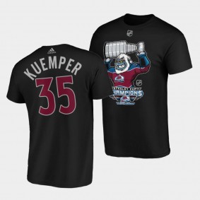 Darcy Kuemper Colorado Avalanche 2022 Stanley Cup Champions Black Mascot T-Shirt #35