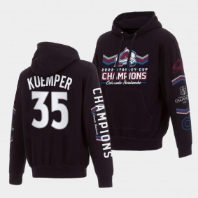Colorado Avalanche Darcy Kuemper 3X Stanley Cup Champs Black JH Design Hoodie
