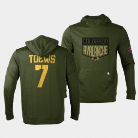 Colorado Avalanche Devon Toews 2022 Salute to Service Olive Levelwear Hoodie