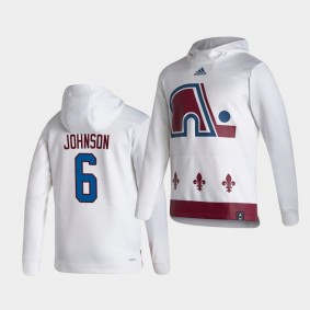 Colorado Avalanche Erik Johnson 2021 Reverse Retro White Authentic Pullover Special Edition Hoodie