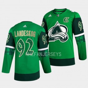 2023 St. Patricks Day Gabriel Landeskog Colorado Avalanche #92 Green Primegreen Authentic Jersey