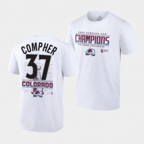 J.T. Compher Colorado Avalanche 2022 Stanley Cup Champions White Signature Roster T-Shirt #37