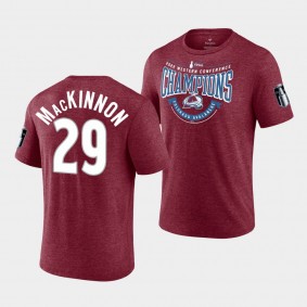 Colorado Avalanche Nathan MacKinnon 2022 Western Conference Champs Go Ahead Goal Burgundy #29 T-Shirt