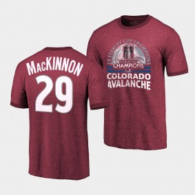 Colorado Avalanche 3-Time Stanley Cup Champs Nathan MacKinnon #29 Burgundy T-Shirt Ringers